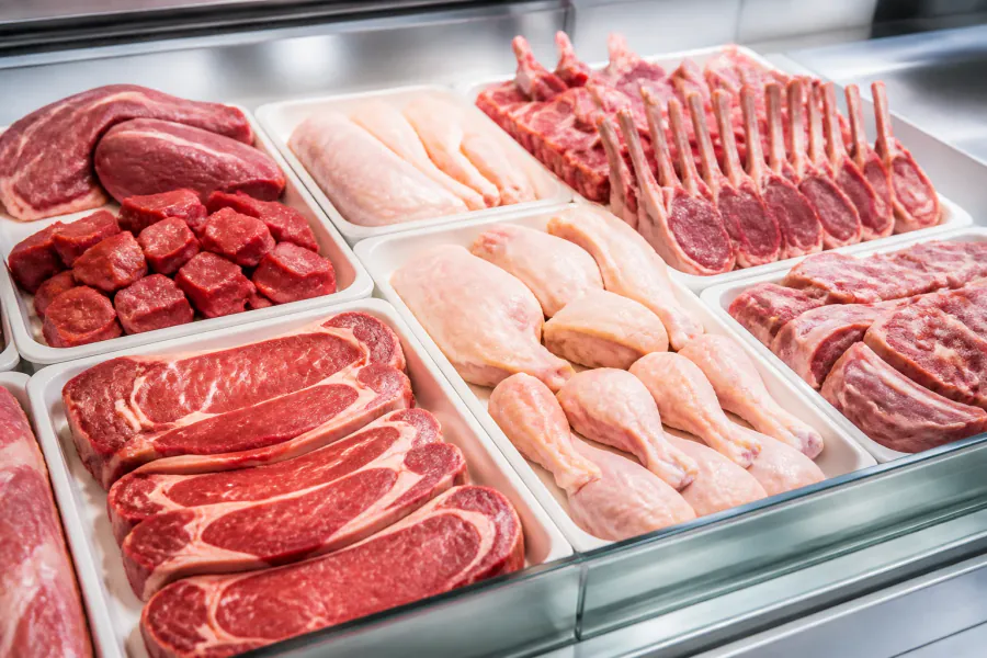 Premium fresh meat cuts in a chilled display