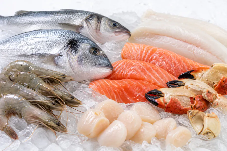 Fresh seafood quality selection on ice